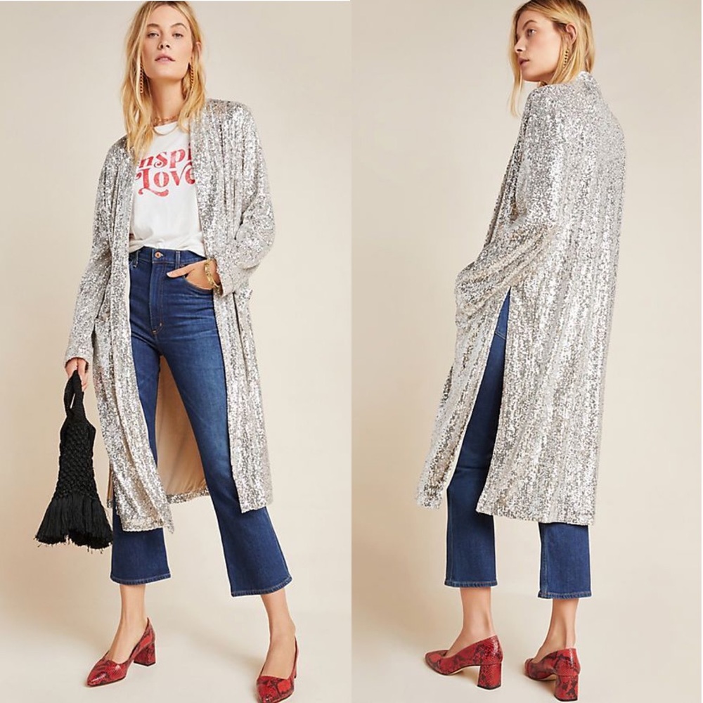NWT BB Dakota Silver Sequined Duster Jacket